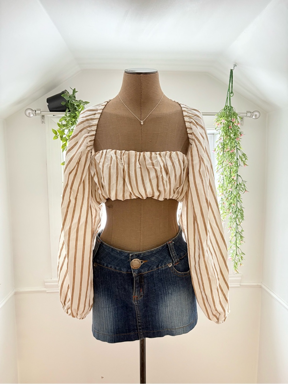 Striped Linen Tube Top & Bolero - Cream & Taupe